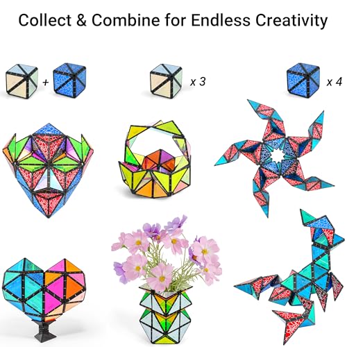 TOSY Magnet Pyramid Stone - 1 Cube Transforms into 1 Billion Shapes, 12 Pieces, 243 Rare Earth Magnets, Holographic Design Magnet Tiles Creative Puzzle STEM/STEAM Toy - color: Stone