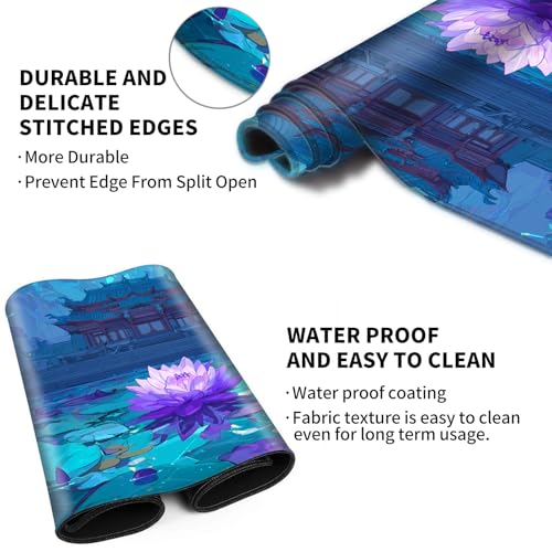 Card Playmat 24" x 14" TCG Game Mat for MTG and Other Card Games, Premium Stitched Card Gameplay Mat with Non-Slip Rubber Backing Board Games Desk Duel Mats, Eastern Temple Purple Lotus - color: Eastern Temple Purple Lotus, size: 24"X14" Without Zones