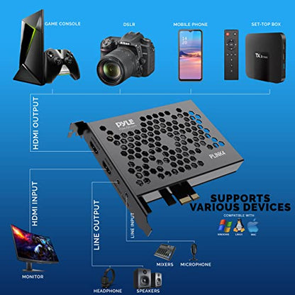 Pyle Live Gamer HDMI 4K Live Record and Stream, Multi Video Format Support, Audio-VideoLine in/Out, Super High Speed, Real Time Gameplay, Conference Live Broadcast, PCI-E Gen2 - PLINK4 - style: Video PCI-E Card
