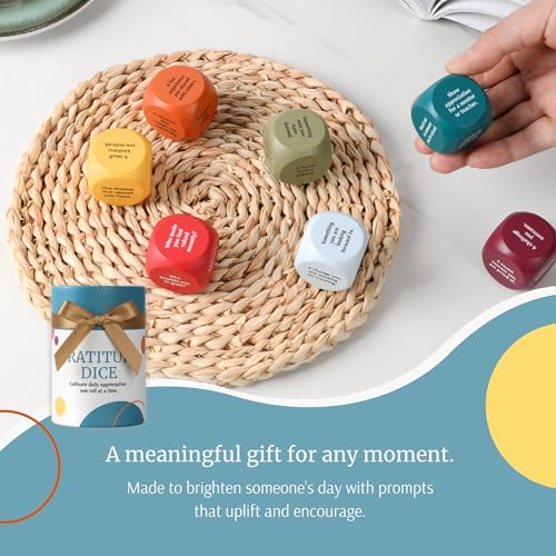 Gratitude Dice Set – Conversation Starter & Group Therapy Game | Office Therapy Must Haves | Color-Coded Wooden Dice | Mindfulness & Wellness Gift for Journaling, Thankfulness & Addiction Recovery