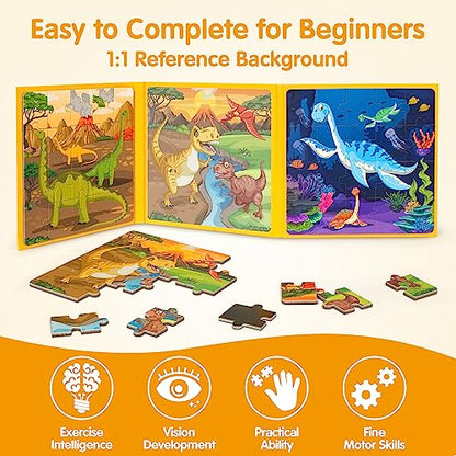SYNARRY Magnetic Dinosaur Puzzle for Kids Ages 3-5, Travel Dinosaur Toys | 20-Piece Magnetic Travel Puzzle for Kids Ages 4-6, Car Airplane Road Trip Activities, Quiet Toys, Dinosaur Gifts for Kids - style: Dinosaur