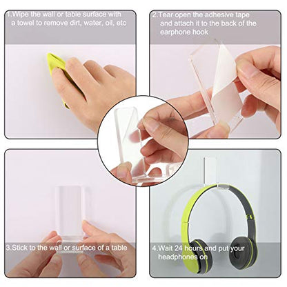 Weewooday 4 Pieces Headphone Hanger Headset Stand Holder Adhesive Wall Mount Headphone Hook for Desk Acrylic Gaming Earphones Hanger with Glues for Earphone Controller(Clear) - color: Clear