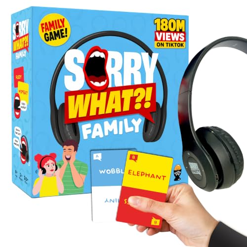Lucky Egg Sorry What Family Edition, Lip Reading & Headphone Challenge Game | Age 8+, 100 Cards, 1 Pair of Headphones, 1 Charging Cable, 40,000 Word Phrase, Party Games for Game Night - style: Family Edition (Age 8+)