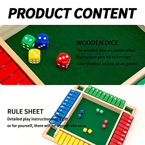 Nicecho Shut The Box Dice Game,2-4 Player Family Wooden Board Table Math Games for Adults and Kids, 8 Dices Classics Games for Classroom,Home,Party or Pub - size: 8.74 x 8.74 inches