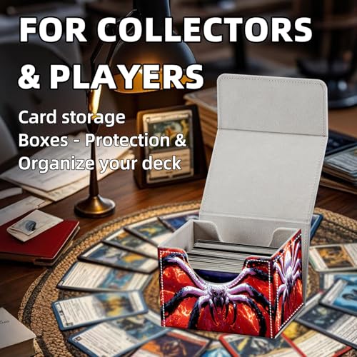 Trading Card Storage Box, Holds 100+ for MTG Cards, PU Leather with Magnetic Closure, Giant White Spider in Fiery Abyss Durable Deck Box for Magic the Gathering, Trading Card Games - color: Giant White Spider in Fiery Abyss