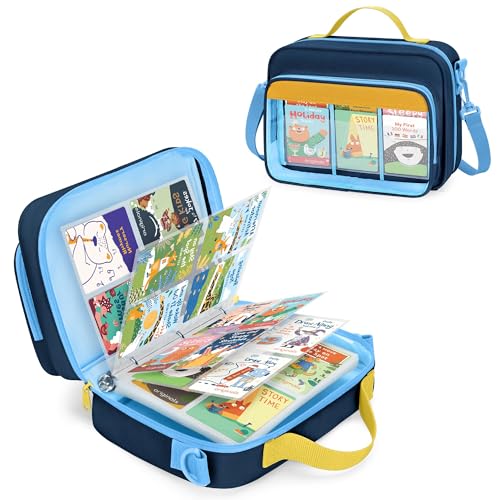 LoDrid Card Binder 4 Pocket with 50 Removable Sleeves Holds 409 Cards, Blue | Compatible with Yoto Cards, Card Case with Handle and Shoulder Strap for Travel, Bag Only, Patent Design - color: Blue