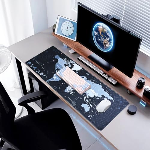 Gaming Mouse Pad XL XXL With World Map (31.5 x 11.8in) - Desk Mat, Large Keyboard Mat 3MM Anti Slip and Waterproof Rubber (Black) - color: World Map