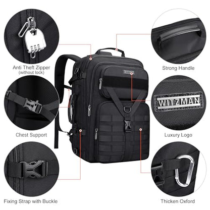 WITZMAN Travel Backpack for Men 45L Convertible Bag Fits 17" Laptop | Large Nylon Carry on Luggage Bag, 3 in 1 Laptop Backpack Airline Approved, For Weekend Getaway, Overnight Trip, B688 Black - color: Black