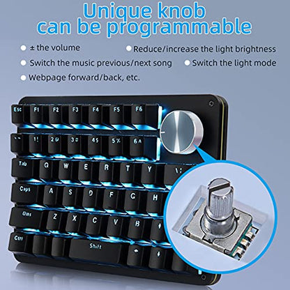 Koolertron One Handed Mechanical Gaming Keyboard with 24 Macro Keys, 45-Key Fully Programmable Mini Keypad, Blue Backlit/Red Switches for Windows PC Gamers - style: 45 Keyboard /Red Switch