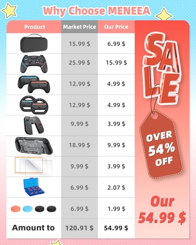 Switch 2 Accessories, Controller Bundle Case for Nintendo Switch 2 (2025), MENEEA 17-IN-1 Kits: Pro Controller, Carrying Case, Grips for Joy Con,Steering Wheels for Mario Kart,Protective Cover for Controller Console for Switch 2 (1* Black Controller) - co
