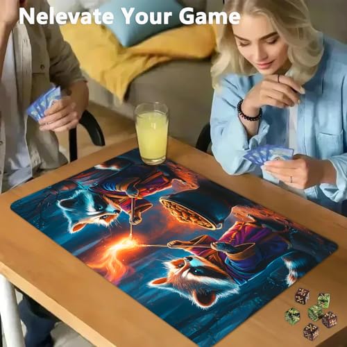 for MTG Game Playmat - 24 x 14 inches with Dices and Storage Bags, Non-Slip Base for TCG and Board Game Card Mats, Trading Card Games Mat, Raccoon Wizards Pattern Collectible Card Playmats - color: Jv-playmat-p7-1-h214