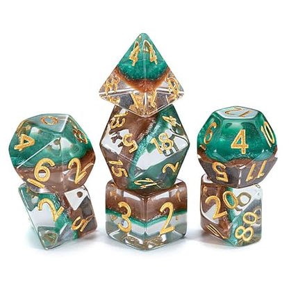 Gate Keeper Games and Dice: Eclipse Dice: Treant Dice - 7pc Set, Green & Brown, Pearlescent Swirl, 7 Resin Dice for Role Playing Games - style: Treant