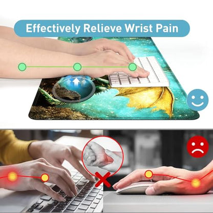 Large Mouse Pad and Keyboard Wrist Rest, Desk Pad for Keyboard and Mouse, 4-in-1 Large Gaming Mouse Pad with Wrist Support, Desk Mat for Home Office Study Game,Cute Green Dragon - color: Cute Green Dragon