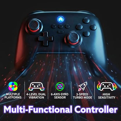 Fosmon Wireless Gaming Pro Controller For Nintendo Switch 2/1/Lite/OLED | Compatible with Switch 2 1 Lite OLED Steam Deck Android iOS Devices with Turbo, Motion Control, Vibration, Digital Triggers - color: Black