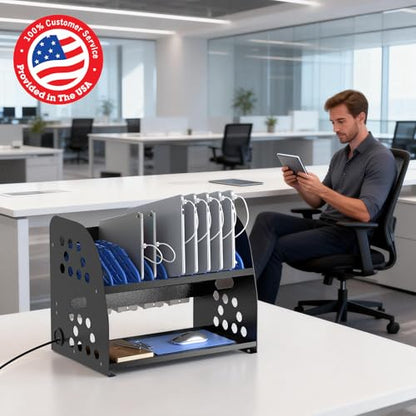 POCHAR 10-Device Open Charging Station for Chromebooks Tablets with Sockets | Laptop Storage Rack with Cable Management & Storage Space, Multi-Device Charging Organizer for Classroom, Office, Hospital - size: 10 Laptops