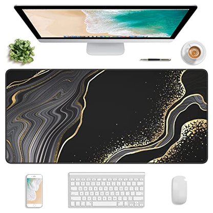 Extended Gaming Mouse Pad, XXL Large Desk Pad 30 x 14 Inch, Big Computer Keyboard Mousepad, Waterproof Mouse Mat with Stitched Edges and Non-Slip Base for Women Office Gaming, Black Marble - color: Black Marble