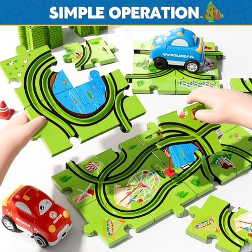 Beby Buty 48PCS Puzzle Race Track Car Set for Toddlers Kids Boys, Toddler Toys Birthday Gifts for 3 4 5 6 Years Old Boys and Girls, Floor Puzzle Tracks Car Toys for Ages 3-5 4-6 - style: 48 PCS City Theme