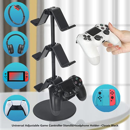 Controller Stand 3 Tier,Headphone Holder, Multi Adjustable Game Controller Headset Hanger for All Universal Gaming PC Accessories, Xbox PS4 PS5 Nintendo Switch(Smart Black) - color: Smart Black