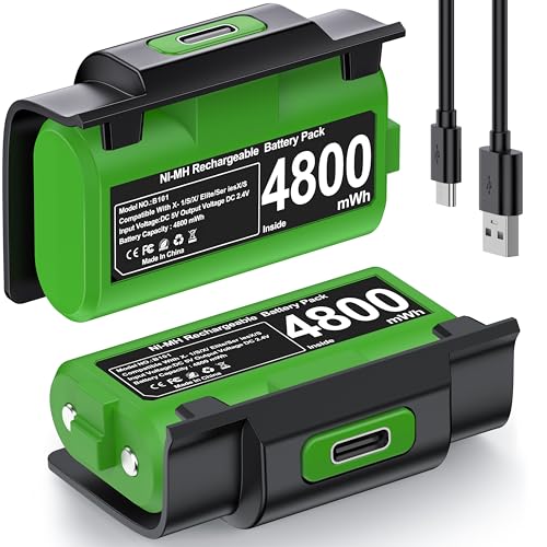 CYOYPPY Rechargeable Xbox Controller Battery Pack for Xbox One/Xbox Series X|S, 2 x 4800mWh Xbox One Controller Batteries Pack Play and Charge Kit with 4 Cover/Type-C - style: Play & Charge Kit green