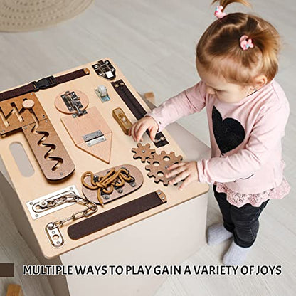 Montessori Busy Board for Toddlers, Wooden Sensory Toys, Preschool Learning Activities for Fine Motor Skills Travel Toy, Basic Life Skills Educational Gifts for 1, 2, 3 Years Old Kids Boys Girls | Preschool Learning Activities, Basic Life Skills, Fine Mot