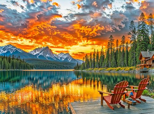 Cross & Glory | 1000 Piece Jigsaw Puzzles for Adults | Dockside Reflections | Tranquil Sunset Lake Scene | 2mm Thick Pieces | Bonus Reference Poster | Satin Finish | Ages 14+ - color: Dockside Reflections