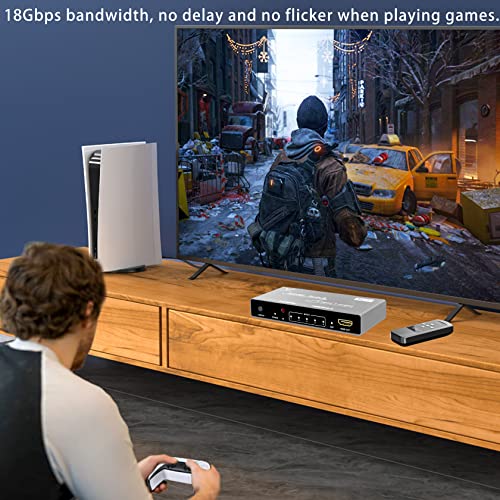 8K HDMI 2.1 Switch 4 in 1 Out 4K 120Hz Selector PS5 Xbox PC | 8K@60Hz VRR & Dolby Vision support with wireless IR remote & aluminum alloy body - size: 4x1 8K@60HZ
