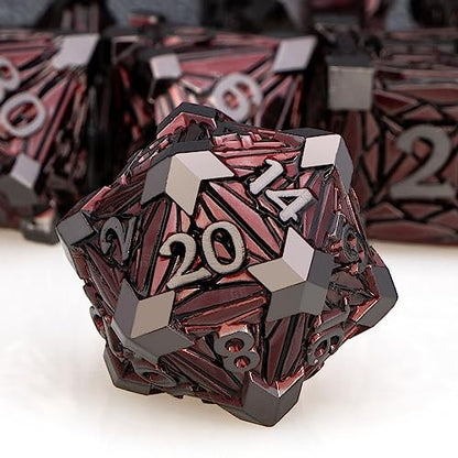 7PCS Metal DND Dice Set with Box, Debris RPG Red D and D Dice for use with D&D Tabletop Games Role Playing Game Polyhedral Dice Set D20 D12 D10 D8 D6 D4 - color: Black Red