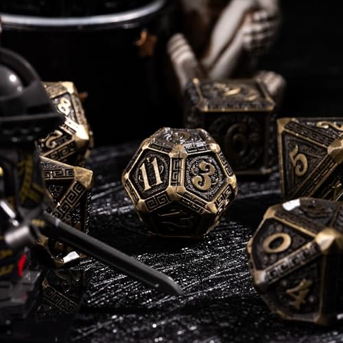 7-Piece Metal Dice Set Metallic Polyhedral DND Dice Set | Mayan-Themed Zinc Alloy Compatible with Dungeons and Dragons Tabletop Gaming, Gift, and Collecting - color: Mayan-themed-antique Bronze