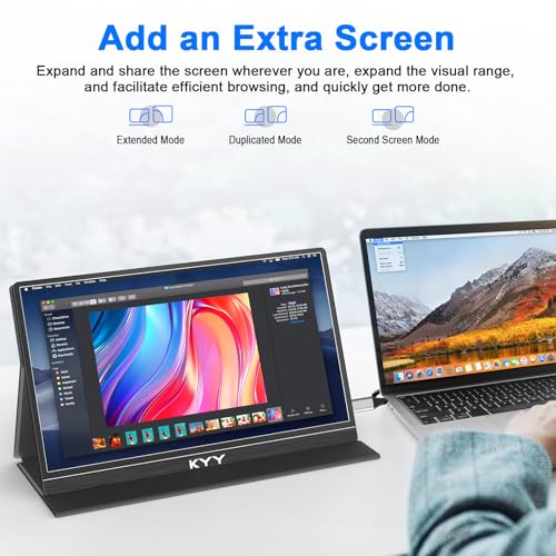 KYY Portable Laptop Monitor,14"1080P Travel Computer Screen with VESA Mount | 14"USB-C & HDMI Computer Gaming Screen with Smart Cover, Dual Speakers, for Mac PC Phone Xbox PS5 Switch, K5-3