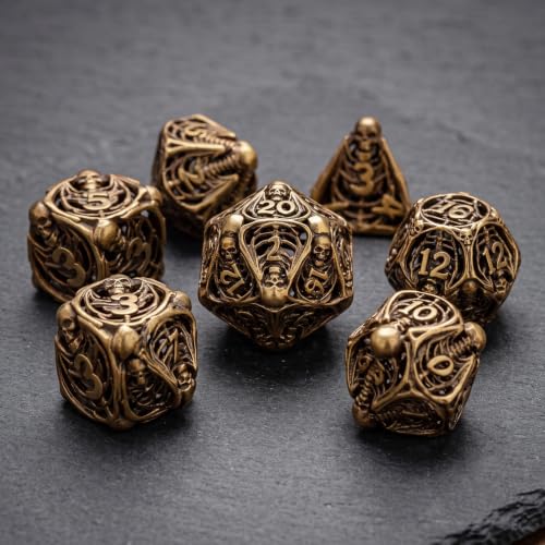 Metal Dice Set for DND - 7pcs with Gift Box, Perfect D&D Gift (Openwork Skull) - color: Openwork Skull