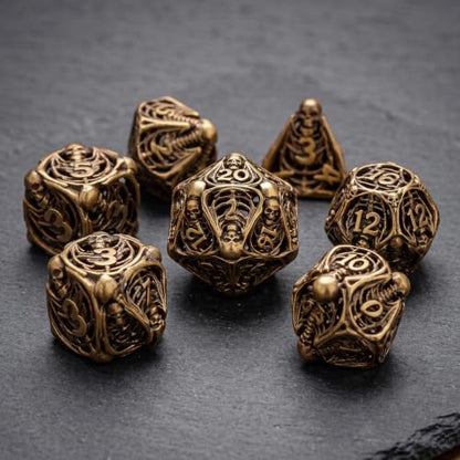 Metal Dice Set for DND - 7pcs with Gift Box, Perfect D&D Gift (Openwork Skull) - color: Openwork Skull