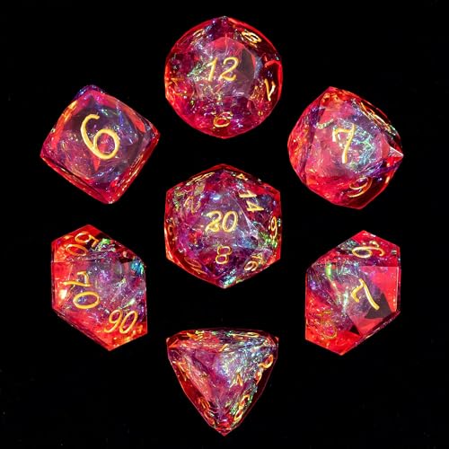 7PCS DND Dice Set,Transparent Sharp Edge Dice Set D&D RPG Polyhedral Die,for Dungeons and Dragons TTRPG Games Roleplaying Games,with Gift Box(Red) - color: Galaxy Red