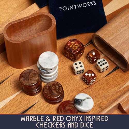 Pointworks 17 Inch Backgammon Sets for Adults. Beautiful Wood Inlaid Backgammon Board Game Set with Unique Checkers & Dice. Large Back Gammon Game Sets Travel Size for 2 Players Nardi or Tavla - style: Backgammon