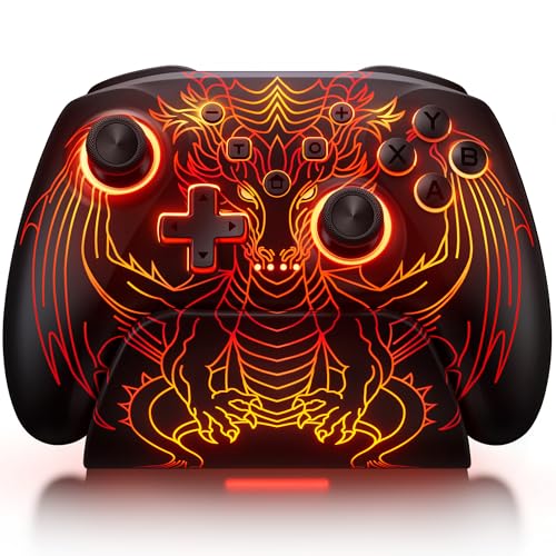 PC Controller with Hall Effect Joysticks & Trigger, Wireless PC Gaming Controller with Charging Dock & RGB Dragon Design, 1000Hz Polling Rate, No Drift, Programmable Back Buttons, Turbo - color: Dark Black