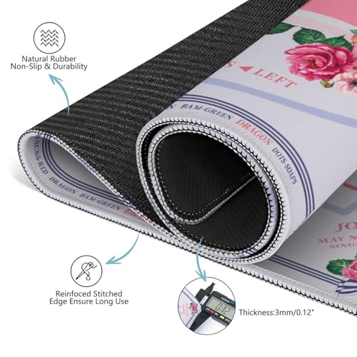 Mahjong Mat for Table with Carrying Bag & 3 Dice, Pink Floral 31.5"x31.5" Square Rubber Mahjong Table Cover, Non-Slip & Noise Reduction Gaming Mat for Mah Jongg, Poker, Dominoes & Tile Games - color: Pink