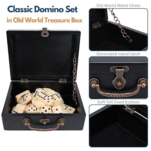WE Games Double 9 Dominoes in Black Stained Wooden Treasure Box, Dominoes Set for Adults, Ivory Color Double Nine Domino, Classic Board Games, Tile Games - color: Black
