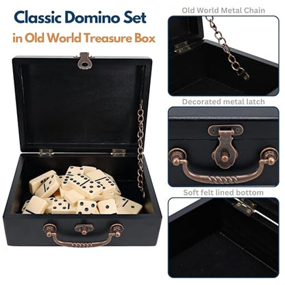 WE Games Double 9 Dominoes in Black Stained Wooden Treasure Box, Dominoes Set for Adults, Ivory Color Double Nine Domino, Classic Board Games, Tile Games - color: Black