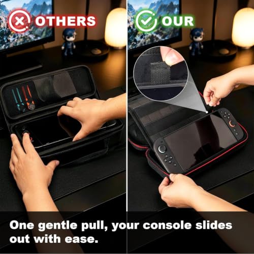 Ordlyne Felt Carrying Case for Nintendo Switch 2 with 24 Game Card Slots | Fitted console compartment, plush lining, screen divider and mesh pockets organize cables and accessories. Black, Case Only