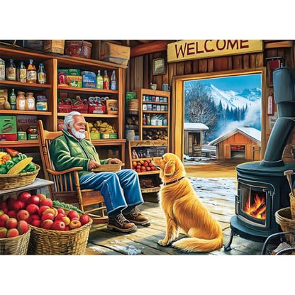 500 Pieces Puzzle for Adults, Country Shop Puzzle for Adult, Elder Man and Golden Dog Jigsaw Puzzle 500 Pieces, Fun and Challenging Family Game Great Gift Idea, 20.5 * 15 in - style: Country Shop