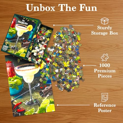 Gouda Games The Margarita – Cocktail Jigsaw Puzzle for Adults, 1000 Pieces | Includes Sorting Trays, Fun for Families, Friends, Game Nights, Gifts for Cocktail Lovers, Finished Size 27.5" x 19.5"