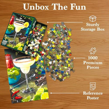 Gouda Games The Margarita – Cocktail Jigsaw Puzzle for Adults, 1000 Pieces | Includes Sorting Trays, Fun for Families, Friends, Game Nights, Gifts for Cocktail Lovers, Finished Size 27.5" x 19.5"