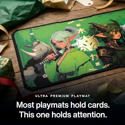 Alfies! Gold Foil Accents Playmat | Clan Steel Leaf | Elf Clan | Perfect Trading Card Gift | Futuristic Custom Shape | Compatible with Magic | MTG Playmat
