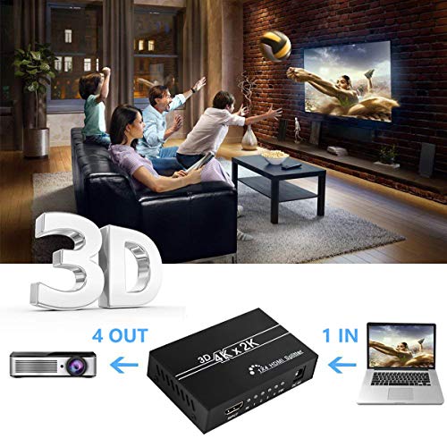 Wiistar HDMI Splitter 1 in 4 Out 4K@30Hz Full HD1080P Video Splitter | HDMI1.4 Audio Video Distributor Splitter 1x4 Compatible with Xbox PS3 PS4 Fire Stick Roku Blu-Ray Player HDTV