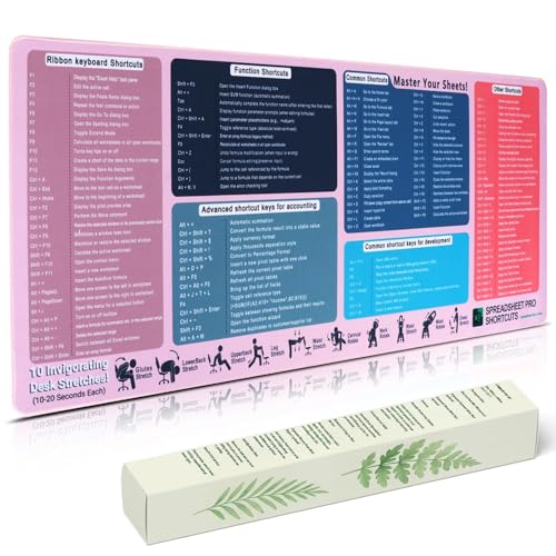 Excel Cheat Sheet Desk Pad, XXL 35.5 x 15.8 in Large Mouse Pad with Excel Shortcuts, Non-Slip Spreadsheet Reference Desk Mat for Office, Accountants, Students & Home Office, Blush Pink - color: Baby Pink(XXL Single), size: 35.5L x 15.8W inches