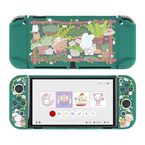GeekShare Protective Case Slim Cover Case Compatible with Switch OLED and Joystick - Shock-Absorption and Anti-Scratch Skin Case for OLED Switch - Bunny Garden - size: For Switch OLED