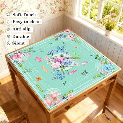 mahjong mat for table with Drawstring Bag/31.5Inch/american mahjong table cloth with rules mats,Noise Reduction Anti-Slip game mat for table,for Mahjong/Poker/Board Games/Card Games/Dominoes (blue) - color: Light Green