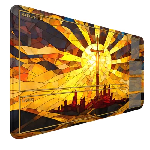 MTG MATS, 24" x 14" TCG DND Playmats Stitched Edges for Trading Card Smooth Rubber Surface Anti-Slip Mouse Pad with Storage Bag Thickened 3mm for Magic Playmat Gaming Mat - color: Holy Sword, size: Playmat With Zones