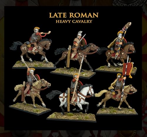 Wargames Delivered - Victrix Late Roman Armoured Cavalry 28mm Miniatures with Bonus Miniature STL Download - 12 Detailed Riders & Horses, Customizable with Swords, Javelins, Spears for Tabletop