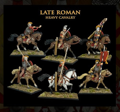 Wargames Delivered - Victrix Late Roman Armoured Cavalry 28mm Miniatures with Bonus Miniature STL Download - 12 Detailed Riders & Horses, Customizable with Swords, Javelins, Spears for Tabletop