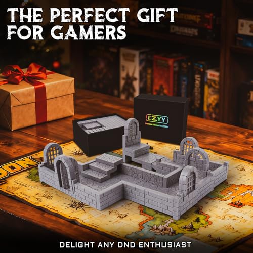CZYY Magnetic Dungeon Tiles, 58 PCS Modular Terrain Set for RPGs, Basic Set | Double-Sided Texture, Paintable Gray Plastic, Quick Build 3D Battle Maps, Fits 25-32 mm Miniatures, Gift for DM & RPG Player